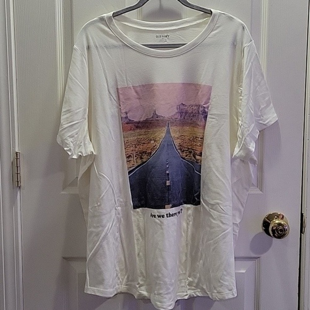 NWT Old Navy Are We There Yet Plus Size White Graphic T-Shirt 3X